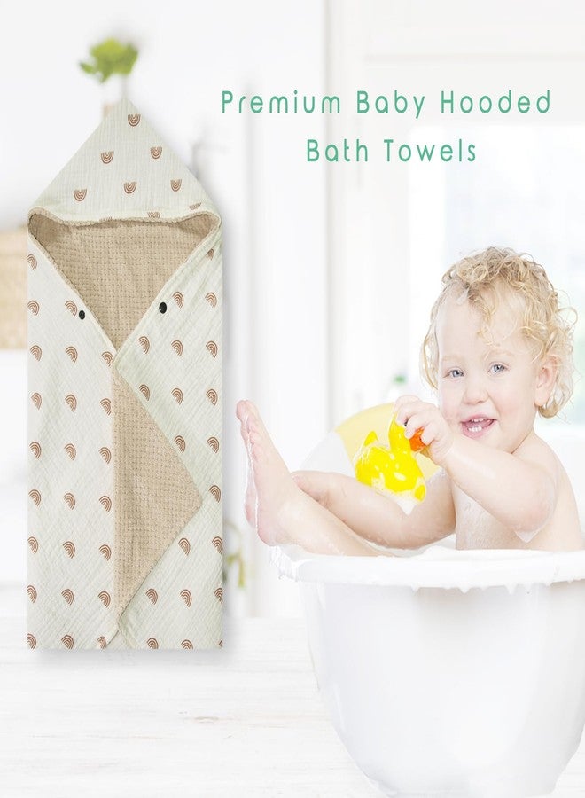 منشفة حمام للأطفال من القطن العضوي من دورملوني مع بطانة من الموسلين فائق النعومة والفانيلا الماصة، منشفة بغطاء للرأس، قابلة للتهوية، ومثالية للأولاد والبنات، (30 × 30 بوصة، بنمط قوس قزح) - Image 5